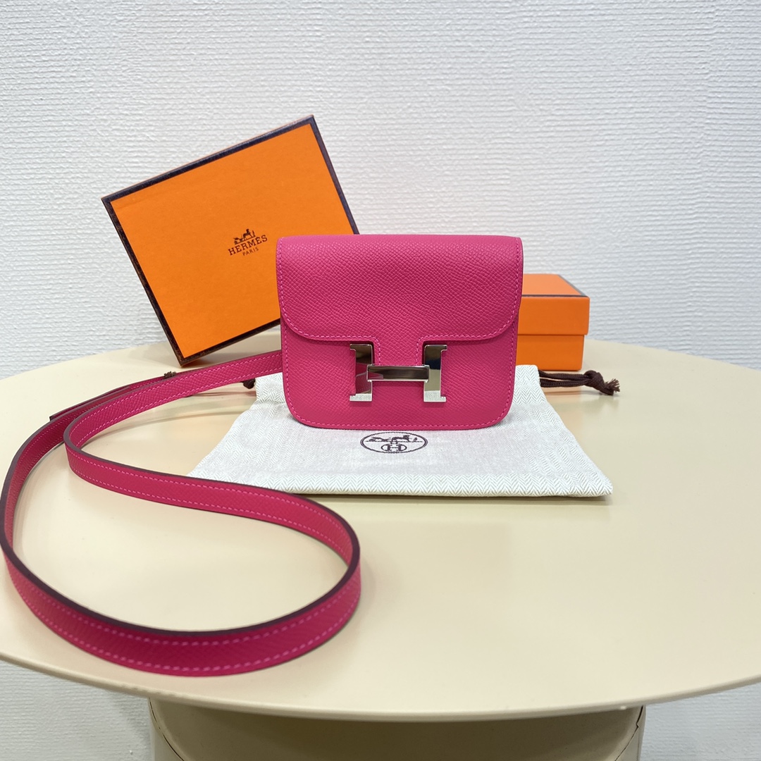 Hermes Constance Slim Wallet Belt Bag In Rose Red Epsom Leather